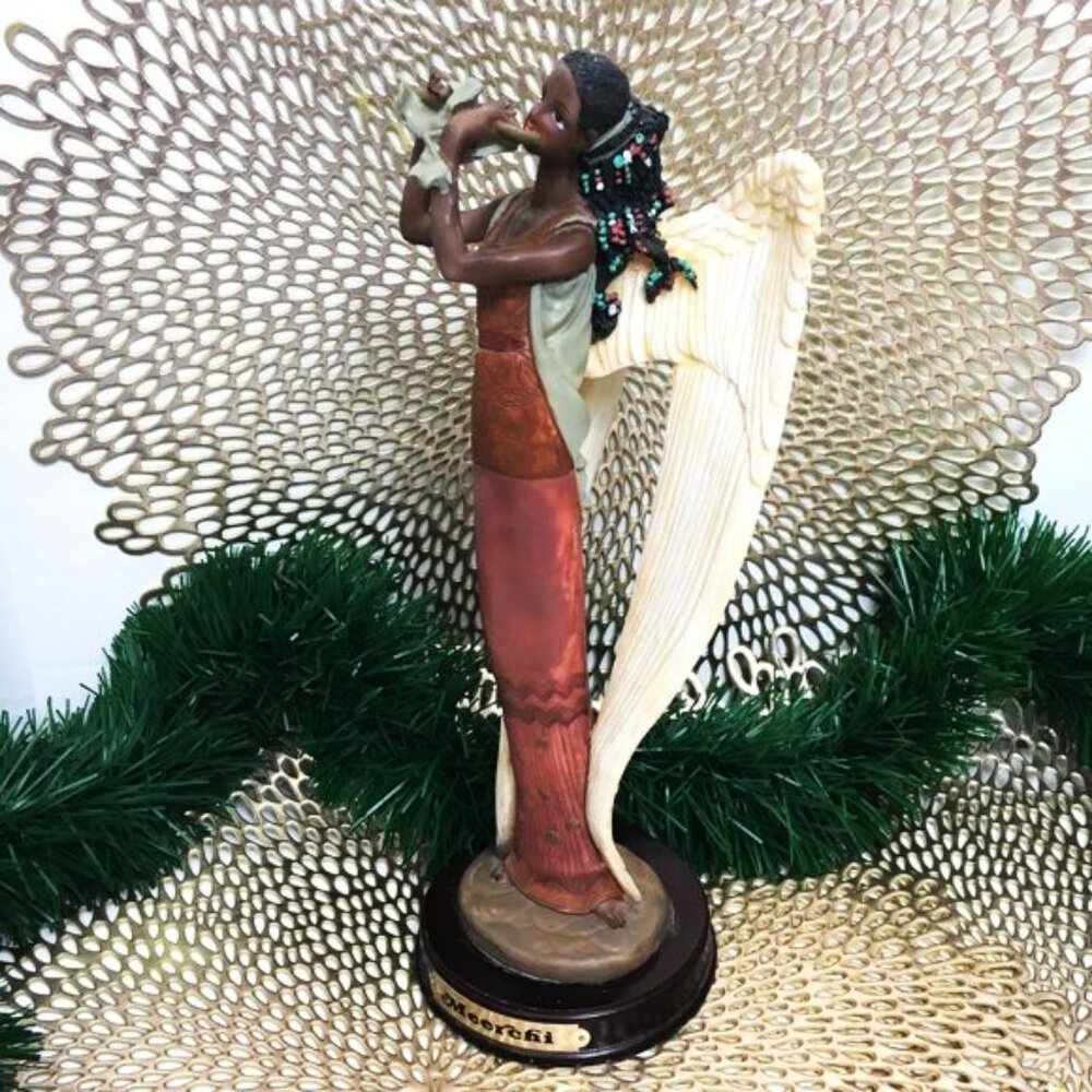 * African  Angel w/ long flowing wings  Playing Flute VTG Meerchi